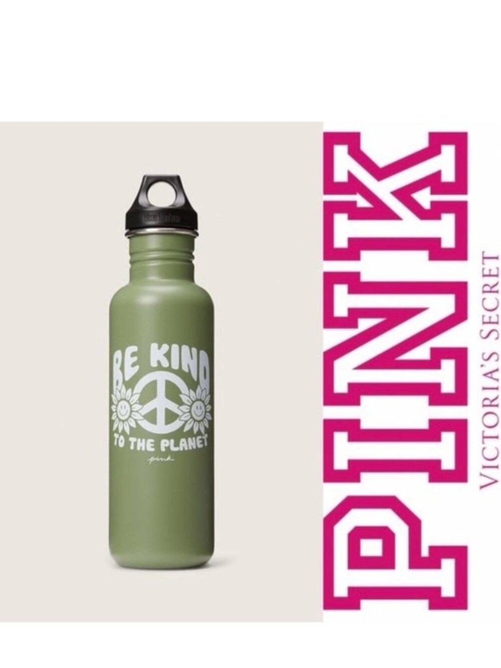 Victoria's Secret PINK | Army Green Water Bottle "Be Kind to the Planet"